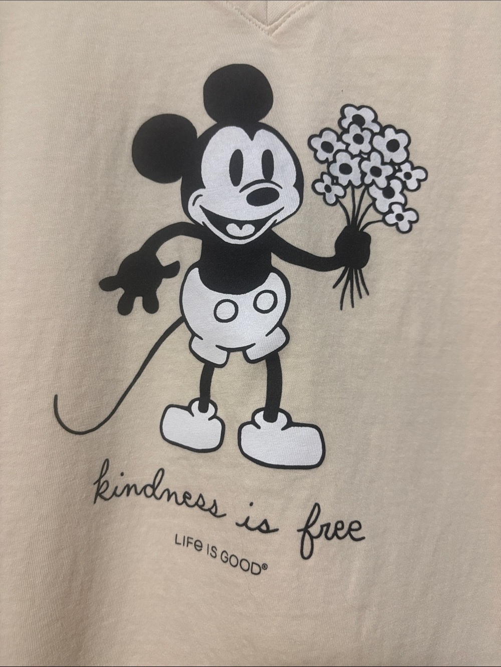 Life Is Good Cream Long-Sleeve Tee with Mickey Graphic and Flowers - Picture 3 of 8
